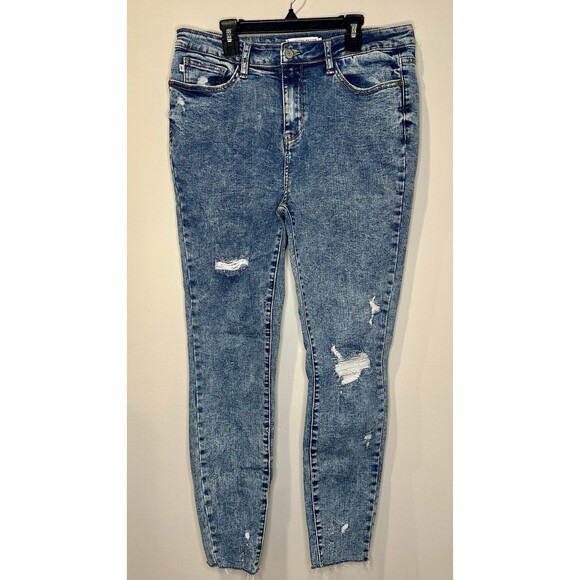 Judy Blue Acid Washed Distressed Skinny Jeans Size 11/30 Medium Wash EUC!! - Picture 2 of 6